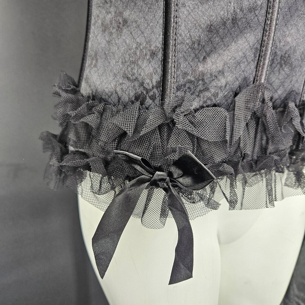 Seven Til Midnight Corset Top Womens 1X 2X Black Lace Ruffle Bustier Plus Mesh - Picture 7 of 15